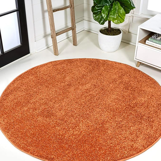 Eyely UES100M-5R Haze Solid Low-Pile Orange 5' Round Area Rug, Pet Friendly, Stain Resistant, Easy Cleaning, for Bedroom, Living Room, Kitchen