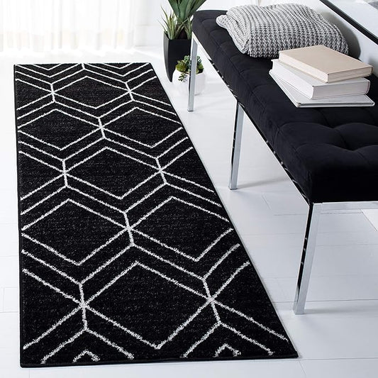 SAFAVIEH Adirondack Collection Runner Rug - 2'6" x 10', Black & Ivory, Modern Geometric Design, Non-Shedding & Easy Care, Ideal for High Traffic Areas in Living Room, Bedroom (ADR241Z)