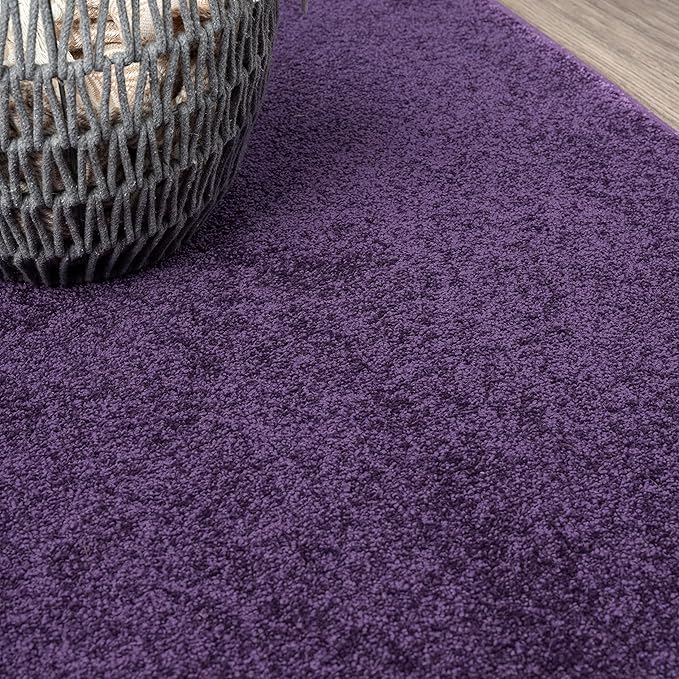 Eyely UES100N-5R Supersoft Haze Solid Low-Pile Indoor Area Rug Casual;Contemporary;Solid;Traditional, Bedroom, Kitchen, Living Room, Easy-Cleaning, Non-Shedding, 5' Round, Purple