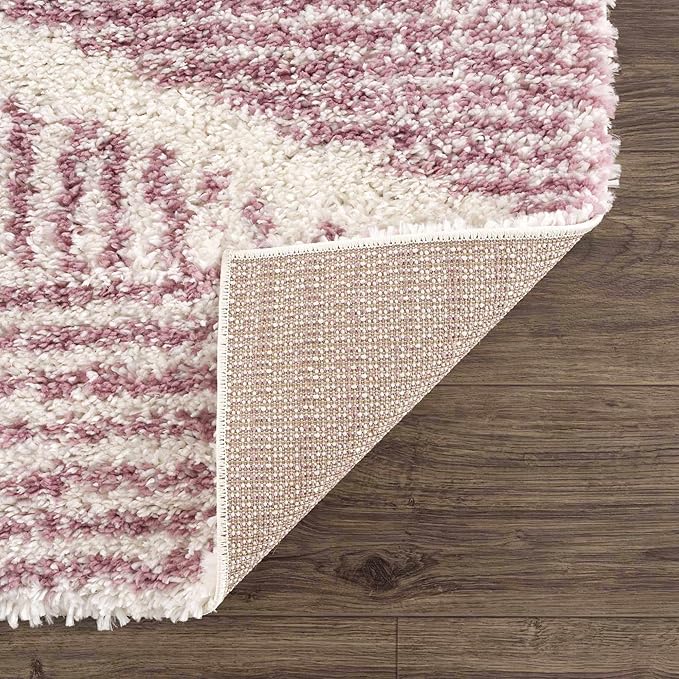 Hauteloom Trunding Moroccan Farmhouse Hallway, Kitchen Shaggy Runner Rug - Bohemian Shag - Plush Pile - Southwestern Boho Soft Carpet - Pink, Cream, Ivory - 2'7" x 7'3"