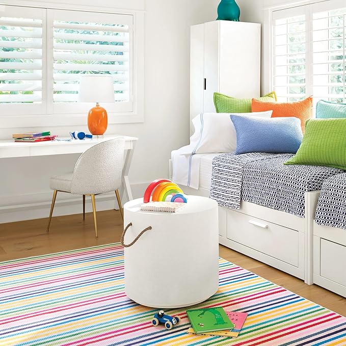 Dash and Albert Rainbow Machine Washable Area Rug - 4' x 6' Multicolor Stripe Washable Accent Rug - Durable, High Traffic Areas Kitchen, Mudroom, Hallways