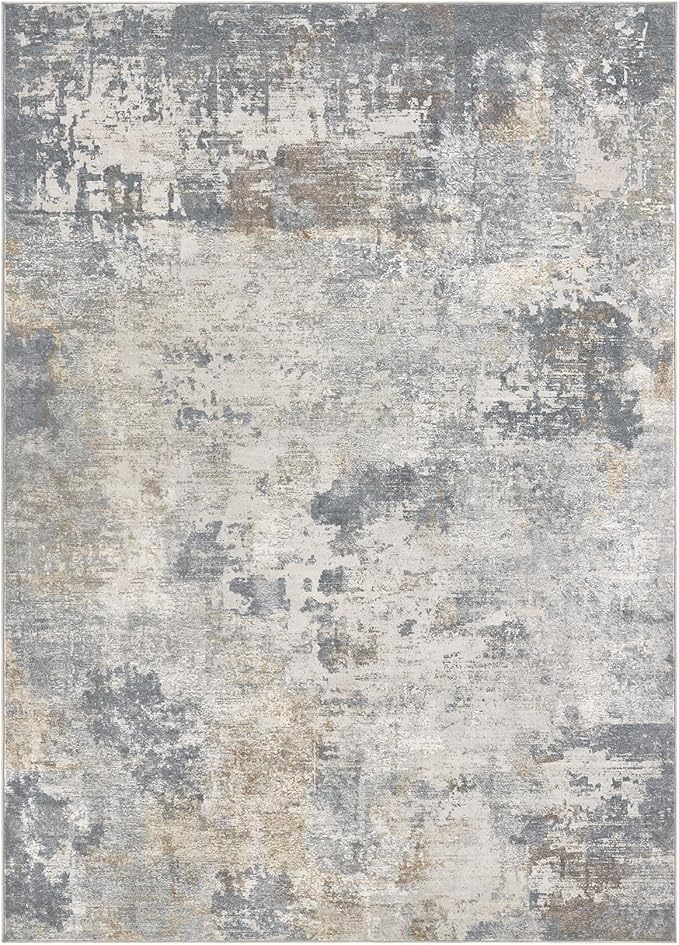 Abstract Living Room Rug 10x12 - Modern Washable Soft Thin Area Rug for Living Room Bedroom Under Dining Table - Neutral Indoor Floor Rug Carpets for Home Office Playroom Nursery - Blue Gold