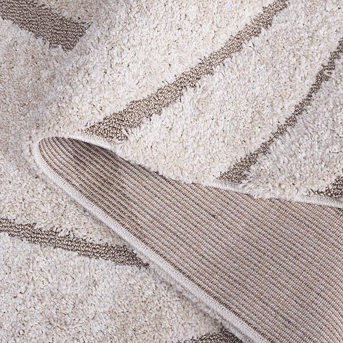 SAFAVIEH Florida Shag Collection 11' Round Cream/Beige SG471 Abstract Wave Non-Shedding Living Room Bedroom Dining Room Entryway Plush 1.2-inch Thick Area Rug