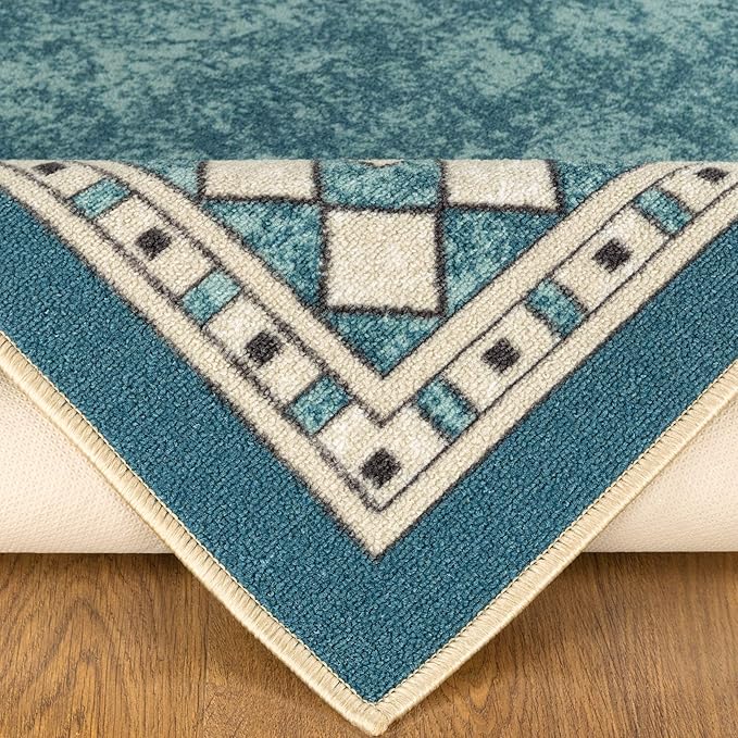 Antep Rugs Alfombras Modern Bordered 3x5 Non-Skid (Non-Slip) Low Profile Pile Rubber Backing Indoor Area Rugs (Blue, 3' x 5')