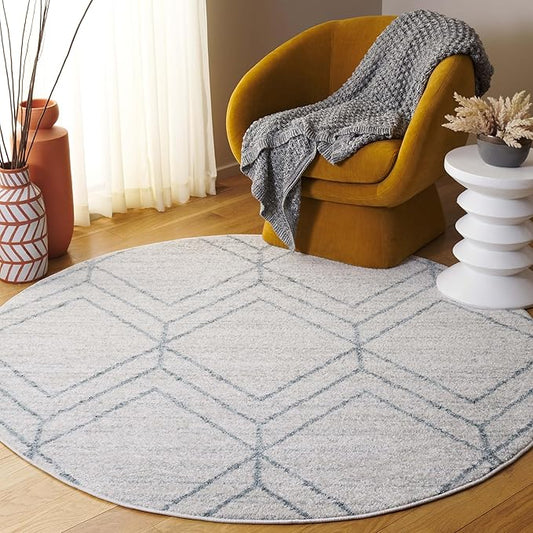 Safavieh Adirondack Collection Area Rug - 8' Round, Grey/Blue, Geometric Design, Ideal for High Traffic Areas in Living Room, Bedroom, Dining (ADR241K)