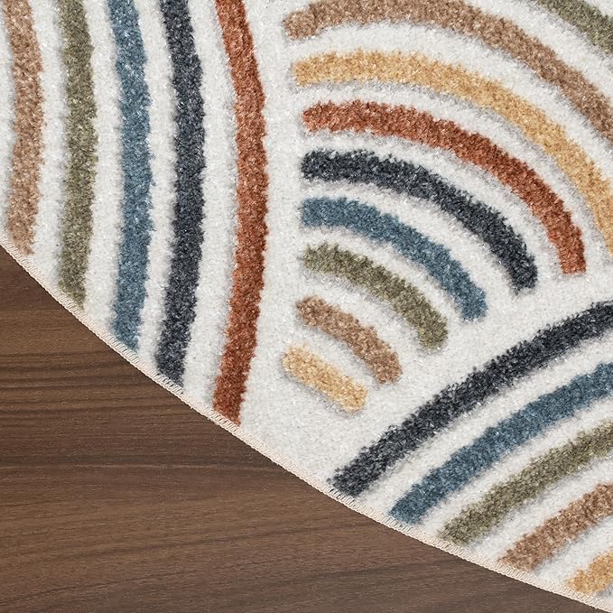 Nourison Home Astra Machine Washable Ivory Multicolor 4' x Round Area Rug Easy Clean, Non Shedding, Bed Room, Living Room, Dining Room, Kitchen (4' x Round)