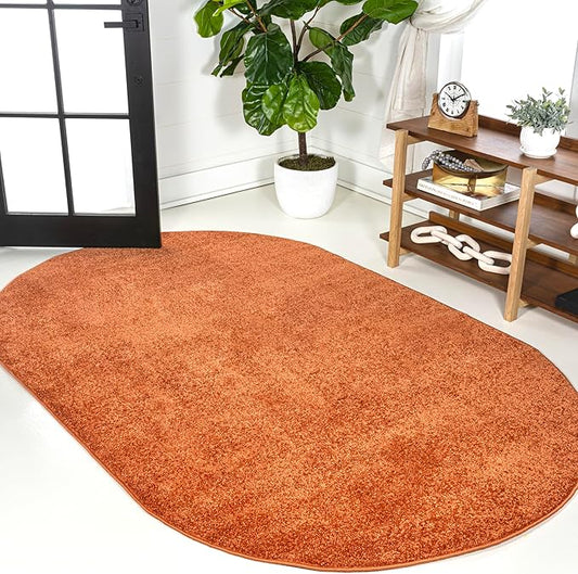 Eyely UES100M-3OV Haze Solid Low-Pile Orange 3 ft. x 5 ft. Oval Area Rug, Pet Friendly, Stain Resistant, Easy Cleaning, for Bedroom, Living Room, Kitchen