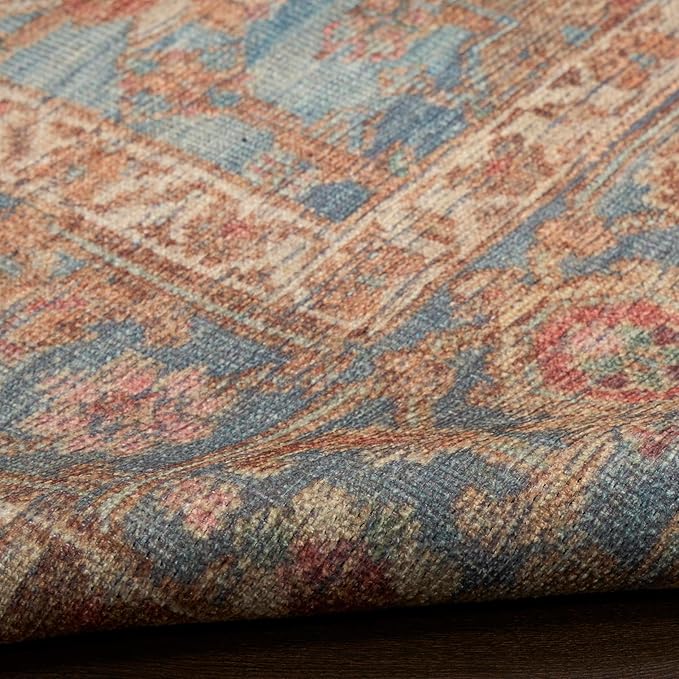 Nourison Home Vintage Washables Navy Multicolor 9' x 12' Area Rug - Easy Clean, Non Shedding, Bed Room, Living Room, Dining Room, Kitchen (9' x 12')