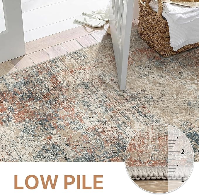GENIMO Washable Area Rugs for Living Room, 8x10 Modern Non Slip Rugs, Low Pile Lightweight Soft Print Rug for Bedroom, Dining Room, Home Office, Multi