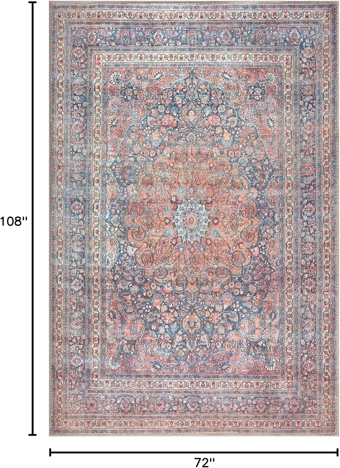 Bloom Rugs Washable Non-Slip 6' x 9' Rug - Multicolor Traditional Medallion Area Rug for Living Room, Bedroom, Dining Room, and Kitchen - Exact Size: 6' x 9'