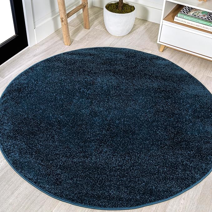 Eyely UES100C-6R Supersoft Haze Solid Low-Pile Indoor Area Rug, Coastal, Bohemian, Minimalist, Classic, Casual for Bedroom,Kitchen,Living Room,Non Shedding,Easy-Washing, Blue, 6' Round