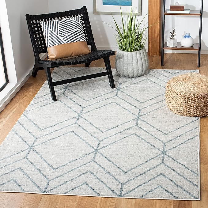 SAFAVIEH Adirondack Collection Area Rug - 6' Square, Grey & Blue, Modern Geometric Design, Non-Shedding & Easy Care, Ideal for High Traffic Areas in Living Room, Bedroom (ADR241K)