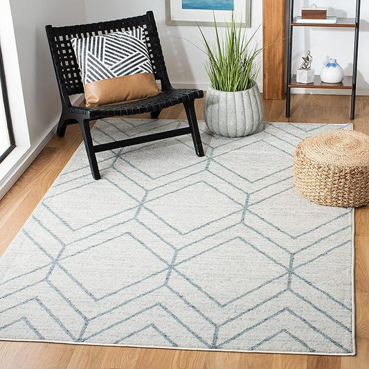 SAFAVIEH Adirondack Collection Area Rug - 6' Square, Grey & Blue, Modern Geometric Design, Non-Shedding & Easy Care, Ideal for High Traffic Areas in Living Room, Bedroom (ADR241K)