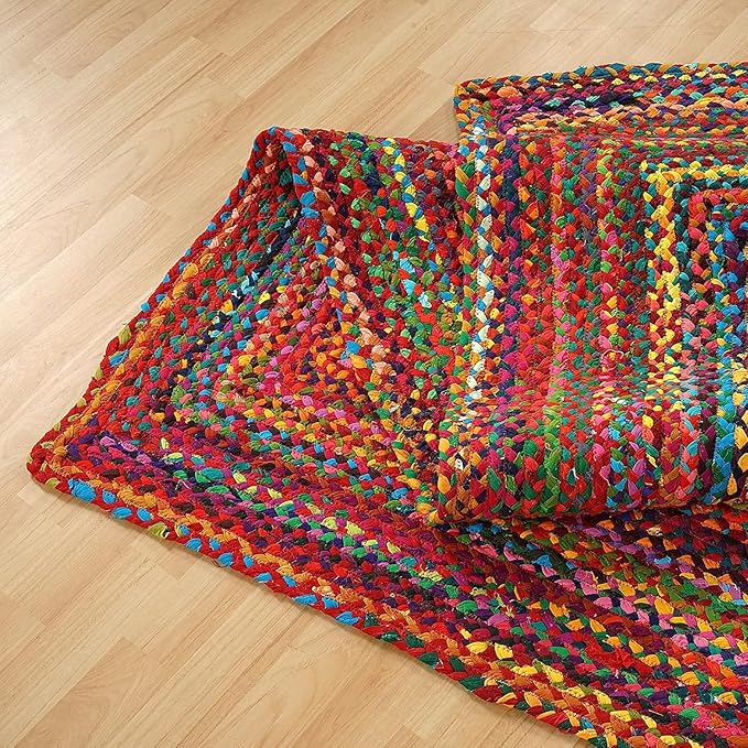 GRUHUM 8x10ft Jute Area Rug Natural Fibre Handmade Boho Farmhouse Soft Braided Chindi Rustic Vintage Rug for Indoor Kitchen Bedroom Living Room Hallways Enterways 8x10 feet Multicolor