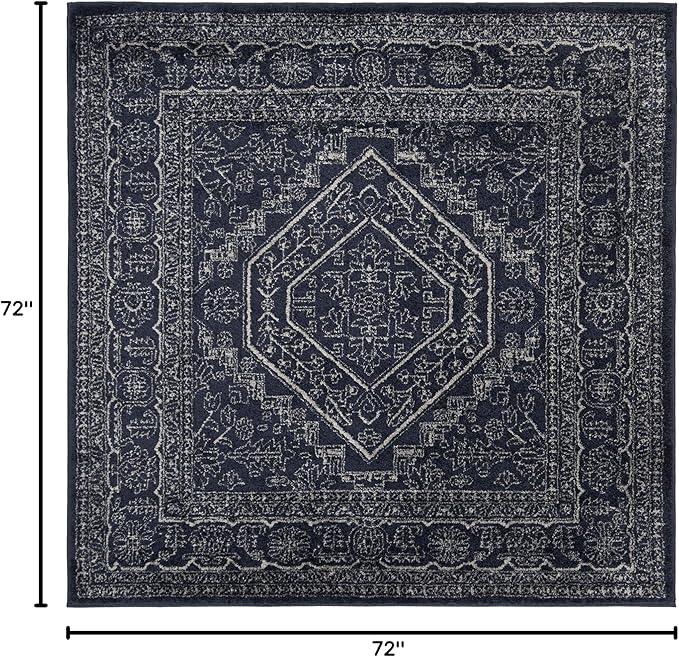 SAFAVIEH Adirondack Collection Area Rug - 6' Square, Navy & Ivory, Oriental Medallion Design, Non-Shedding & Easy Care, Ideal for High Traffic Areas in Living Room, Bedroom (ADR108N)