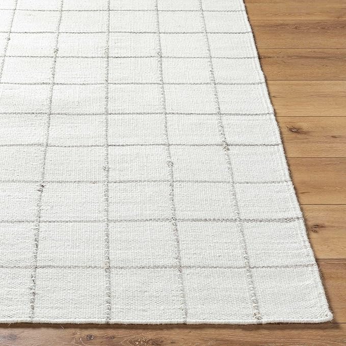 Mark&Day Wool Rugs, 6x9 Ishaq Cottage Off-White Area Rug, White Silver Carpet for Living Room, Bedroom or Kitchen (6' x 9')