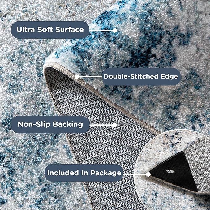 5x7 Washable Area Rug for Living Room, Non-Slip Soft Modern Abstract Large Carpet, Low Pile Neutral Rugs for Bedroom, Dining Room, Home Office, Dorm, Indoor Decor, Navy Blue