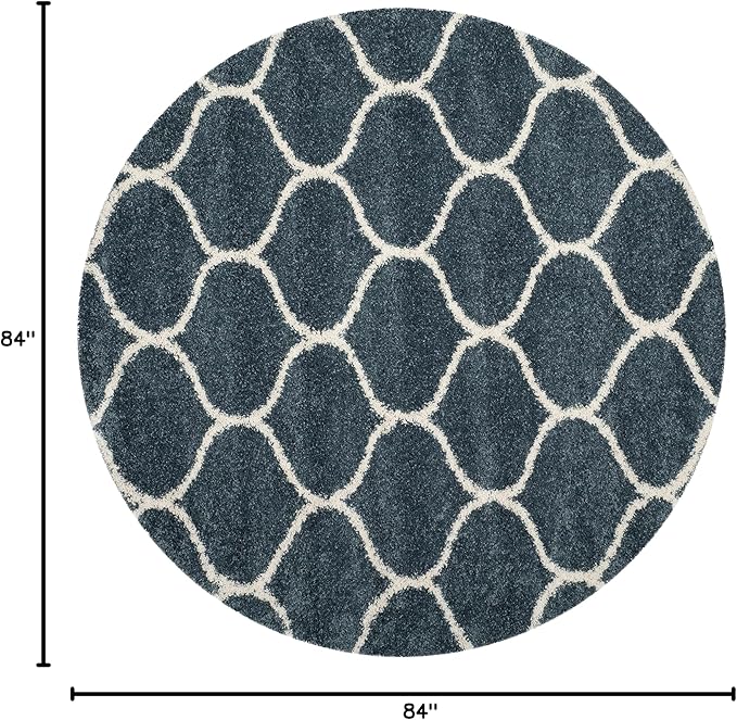 SAFAVIEH Hudson Shag Collection 7' Round Slate Blue/Ivory SGH280L Moroccan Ogee Trellis Non-Shedding Living Room Bedroom Dining Room Entryway Plush 2-inch Thick Area Rug
