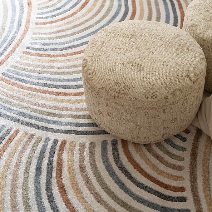 Nourison Home Astra Machine Washable Ivory Multicolor 4' x Round Area Rug Easy Clean, Non Shedding, Bed Room, Living Room, Dining Room, Kitchen (4' x Round)