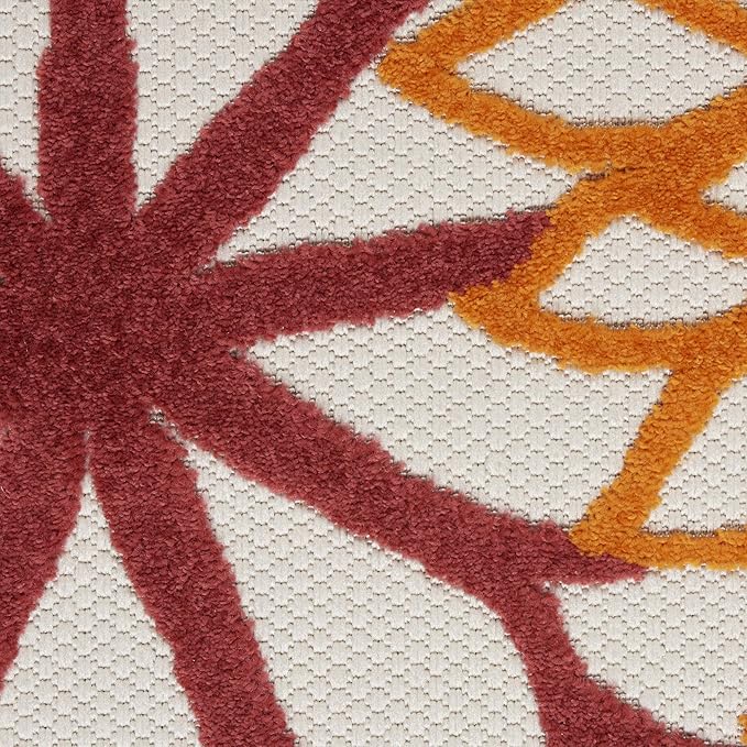 Nourison Home Aloha 6' Runner Red Multicolored Fabric Tropical Area Rug (6' Runner)