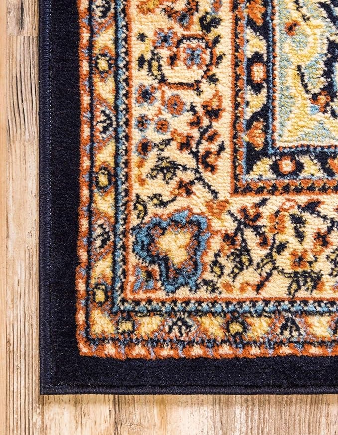 Unique Loom Reza Collection Traditional Persian Style Area Rug, 8' 0" x 8' 0", Navy Blue/Ivory