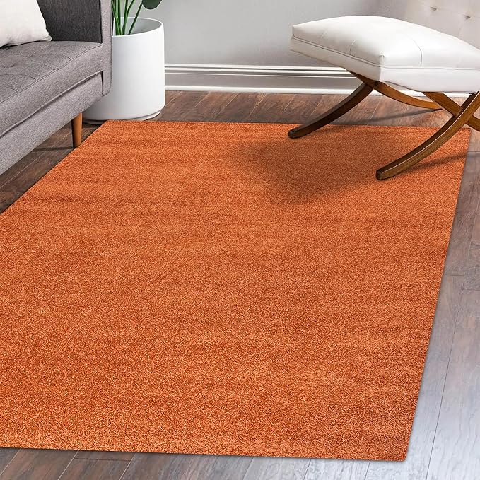 Eyely UES100M-4 Supersoft Haze Solid Low-Pile Indoor Area Rug Casual;Contemporary;Solid;Traditional, Bedroom, Kitchen, Living Room, Easy-Cleaning, Non-Shedding, 4 X 6, Orange