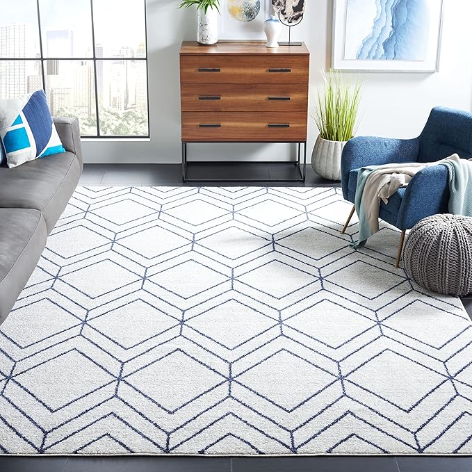 SAFAVIEH Adirondack Collection X-Large Area Rug - 11' x 15', Light Grey & Navy, Modern Geometric Design, Non-Shedding & Easy Care, Ideal for High Traffic Areas in Living Room, Bedroom (ADR241N)