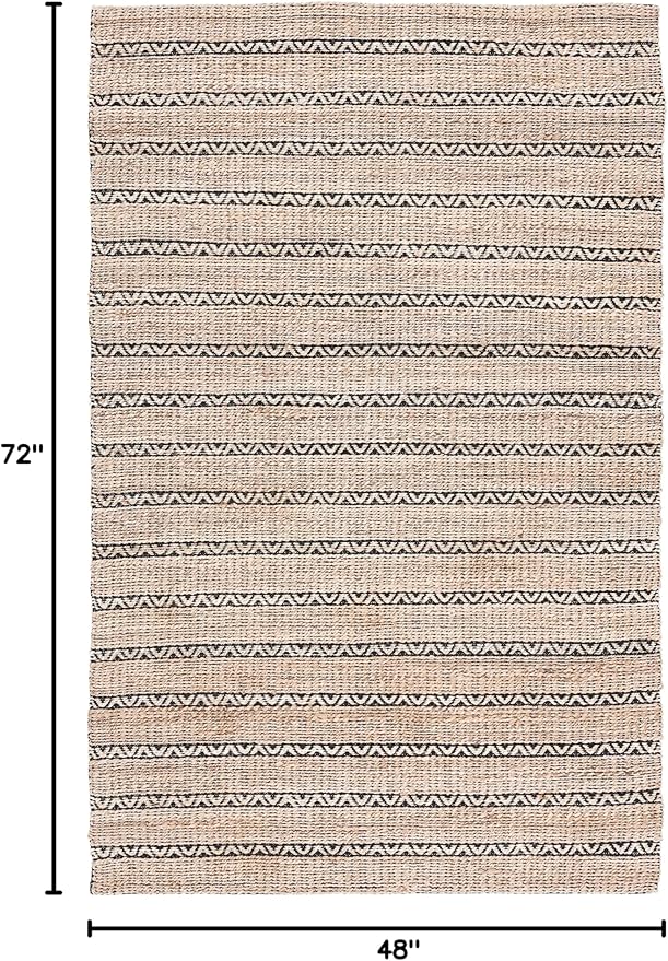 SAFAVIEH Natural Fiber Collection Accent Rug - 4' x 6', Black & Natural, Handmade Flat Weave Stripe Jute & Cotton Jute, Ideal for High Traffic Areas in Entryway, Living Room, Bedroom (NFB655Z)