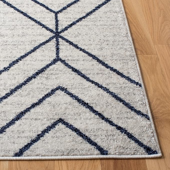 SAFAVIEH Adirondack Collection X-Large Area Rug - 11' x 15', Light Grey & Navy, Modern Geometric Design, Non-Shedding & Easy Care, Ideal for High Traffic Areas in Living Room, Bedroom (ADR241N)