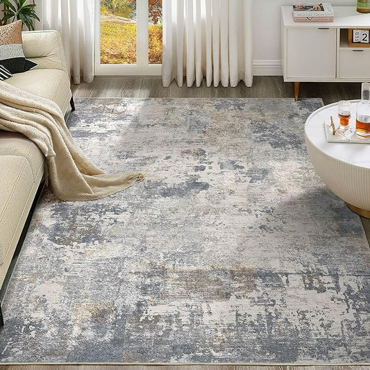 5x7 Area Rug Living Room Rugs - Washable Neutral Modern Abstract Soft Thin Large Rug Indoor Floor No Slip Rug Carpet for Bedroom Under Dining Table Home Office Decor - Blue Grey