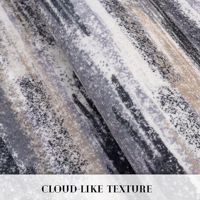 Modern Abstract Runner Rug 3x10, Grey Black Multi Washable Kitchen Runner Non-Slip Soft Hallway Rug Runner Thin Print Faux Wool Carpet for Entryway Bedroom Laundry Room Indoor Home Office Decor