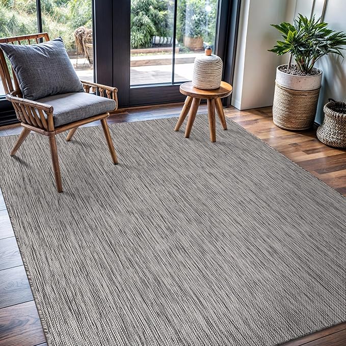CAMILSON Outdoor Rug 6x9 Modern Area Rugs for Indoor and Outdoor Patios and Porches - Waterproof, Washable, Non-Shedding, Easy-to-Clean Outside Carpet (6 x 9, Solid - Silver Gray)