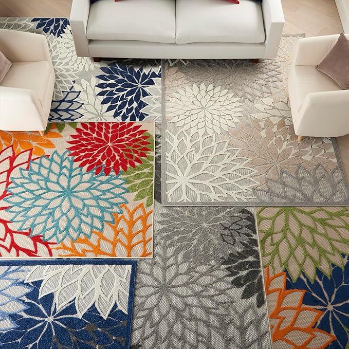 Nourison Aloha Indoor/Outdoor Multicolor 7' x 10' Area Rug, Easy Cleaning, Non Shedding, Bed Room, Living Room, Dining Room, Deck, Backyard, Patio (7x10)