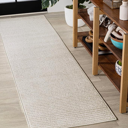 JONATHAN Y Aarhus High-Low Striped Ivory/Cream Indoor/Outdoor Runner Rug 2x10, Minimalist Geometric, Pet Friendly, Non-Shedding, Stain Resistant, Easy-Cleaning for Backyard, Patio (SCN102B-210)