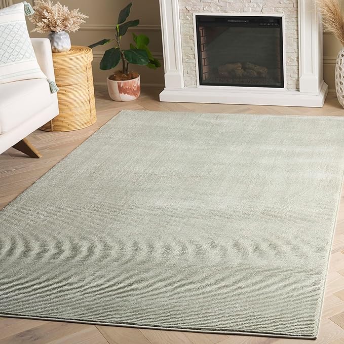 SAFAVIEH Revive Collection Area Rug - 6'7" x 9', Sage, Transitional Design, Stain Resistant, Ideal for High Traffic Areas in Living Room, Bedroom & Dining Room (REV102W-6)