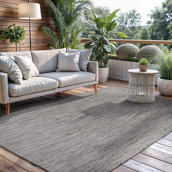 CAMILSON Outdoor Rug 6x9 Modern Area Rugs for Indoor and Outdoor Patios and Porches - Waterproof, Washable, Non-Shedding, Easy-to-Clean Outside Carpet (6 x 9, Solid - Silver Gray)