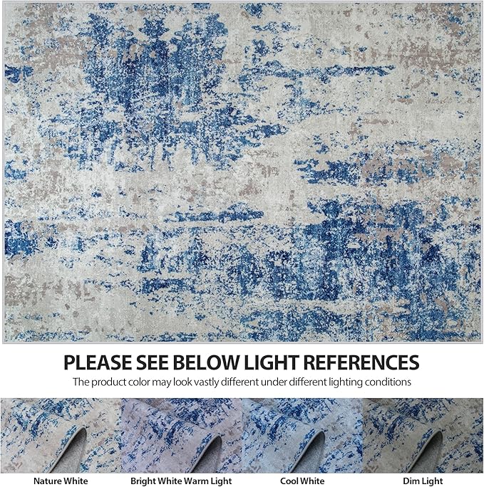 6x9 Area Rugs for Living Room Rug Washable: Abstract Rug for Dining Room Bedroom Carpet Non Slip 6 by 9 Indoor Modern Nursery Home Office Blue Grey White