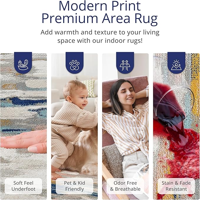 Abani Rugs Orange & Blue Contemporary Abstract Area Rug Contemporary Style, Porto Collection | Stain Shedding Resistant (2'2" x 8', Orange, Blue)