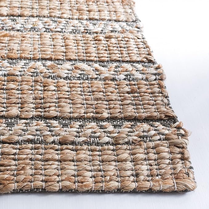 SAFAVIEH Natural Fiber Collection Area Rug - 9' x 12', Olive & Natural, Handmade Flat Weave Stripe Jute & Cotton Jute, Ideal for High Traffic Areas in Living Room, Bedroom (NFB655X)