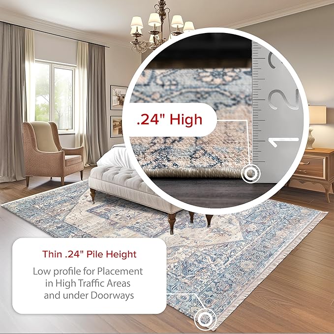 nuLOOM Harriet Vintage Medallion Fringe Area Rug - 7x9 Area Rug Traditional Light Blue/Multicolor Rugs for Living Room Bedroom Dining Room Kitchen