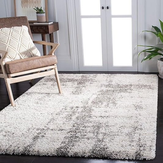 SAFAVIEH Hudson Shag Collection Area Rug - 9' x 12', Ivory & Grey, Modern Abstract Design, Non-Shedding & Easy Care, 2-inch Thick Ideal for High Traffic Areas in Living Room, Bedroom (SGH205A)