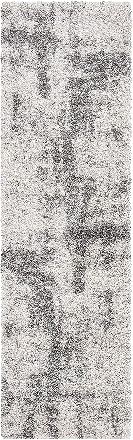 SAFAVIEH Hudson Shag Collection Runner Rug - 2'3" x 10', Ivory & Grey, Modern Abstract Design, Non-Shedding & Easy Care, 2-inch Thick Ideal for High Traffic Areas in Living Room, Bedroom (SGH205A)