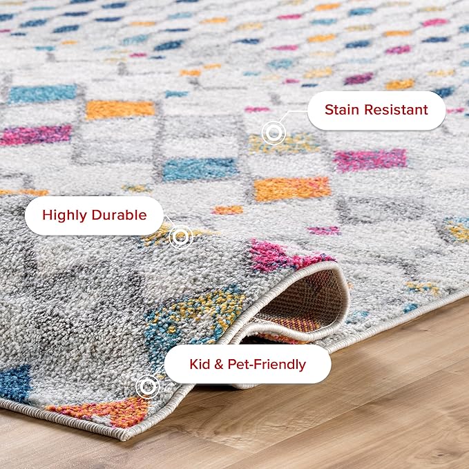 nuLOOM 2x10 Moroccan Blythe Area Rug, Multicolor, Faded Bohemian Design, Stain Resistant, For Bedroom, Dining Room, Living Room, Hallway, Office, Kitchen, Entryway