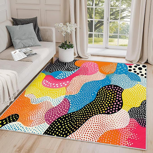 Abstract Rug 5x7 - Abstract Rug, 5x7 Rug, Colorful Geometric Polka Dot Area Rug, Multicolor Color Block Carpet, Washable & Non Slip & Soft Large Rugs, Abstract Home Decor Gifts