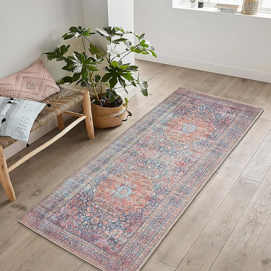 Bloom Rugs Washable Non-Slip 7 ft Runner - Multicolor Traditional Medallion Runner for Entryway, Hallway, Bathroom, and Kitchen - Exact Size: 2.5' x 7'