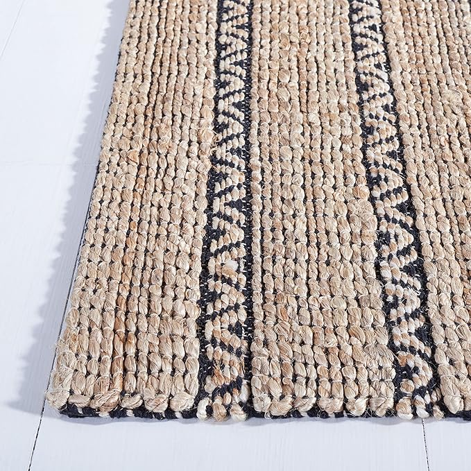 SAFAVIEH Natural Fiber Collection Area Rug - 9' x 12', Black & Natural, Handmade Flat Weave Stripe Jute & Cotton Jute, Ideal for High Traffic Areas in Living Room, Bedroom (NFB655Z)