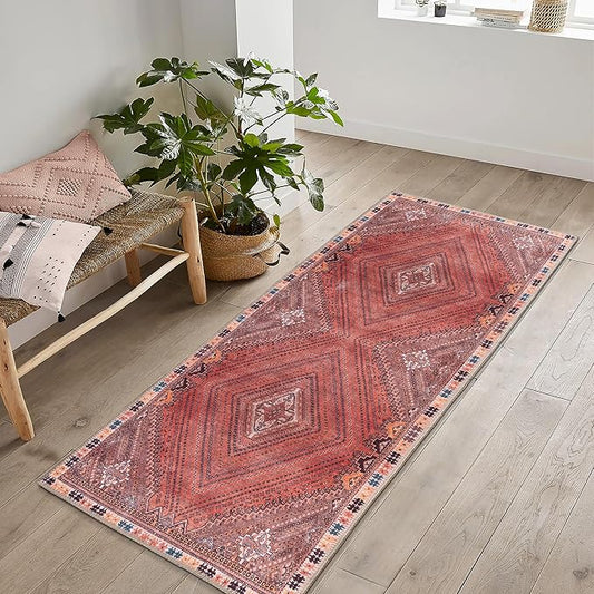 Bloom Rugs Washable Non-Slip 12 ft Runner - Red/Multicolor Traditional Bordered Runner for Entryway, Hallway, Bathroom, and Kitchen - Exact Size: 2.5' x 12'