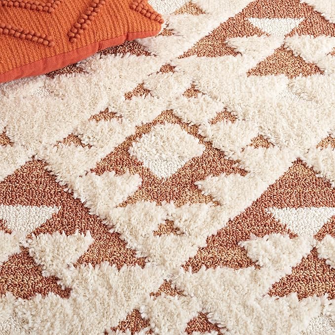 SAFAVIEH Moroccan Tassel Shag Collection Runner Rug - 2'3" x 8', Ivory & Brick Rust, Plush 2-inch Thick, Ideal for High Traffic Areas in Living Room, Bedroom, Dining Room (MTS688P-28)