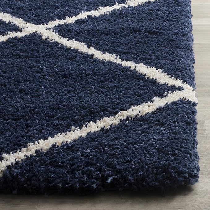 SAFAVIEH Area Rug 8x10 - Hudson Shag Collection - Large - Navy & Ivory, Trellis Pattern, Non-Shedding & Easy Cleaning, Ultra Plush Thick Pile, Ideal for Living Room, Bedroom, Dining Space (SGH281C)