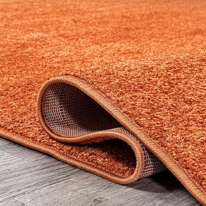 Eyely UES100M-5R Haze Solid Low-Pile Orange 5' Round Area Rug, Pet Friendly, Stain Resistant, Easy Cleaning, for Bedroom, Living Room, Kitchen